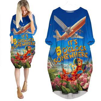 It's Five O'clock Somewhere Parrot Tropical Long Sleeve Midi Dress | Newhawaiianshirts AU