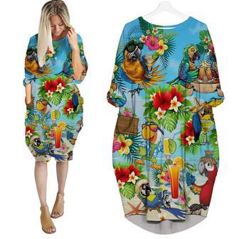 Its Five Oclock Somewhere Parrots Cocktails Long Sleeve Midi Dress | Newhawaiianshirts