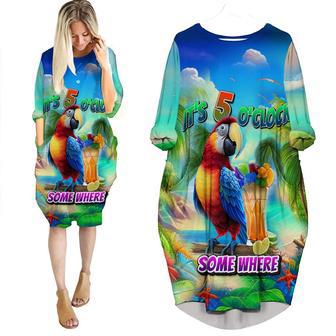 It's Five O'Clock Somewhere Tropical Parrot Long Sleeve Midi Dress | Newhawaiianshirts AU