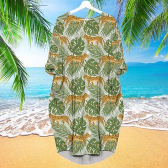 Jaguar And Tropical Leaves Seamless Pattern Long Sleeve Midi Dress | Newhawaiianshirts AU