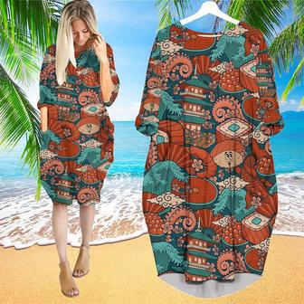 Japanese Food Style Long Sleeve Midi Dress | Newhawaiianshirts CA