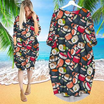 Japanese Sushi Long Sleeve Midi Dress | Newhawaiianshirts UK