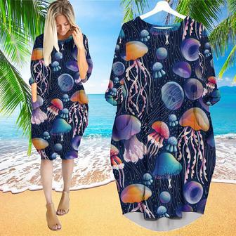 Jellyfish Disco Party Awesome Sea Long Sleeve Midi Dress | Newhawaiianshirts CA