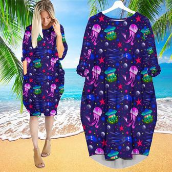 Jellyfish Sealife Colorful Long Sleeve Midi Dress | Newhawaiianshirts CA