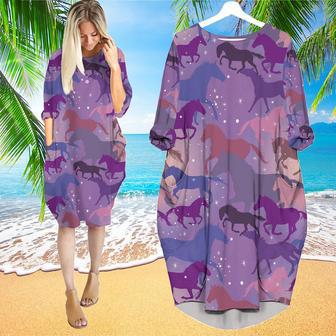 Kentucky Derby Purple Horses Long Sleeve Midi Dress | Newhawaiianshirts