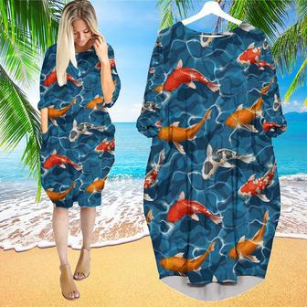 Koi Fish Wave Water Long Sleeve Midi Dress | Newhawaiianshirts CA