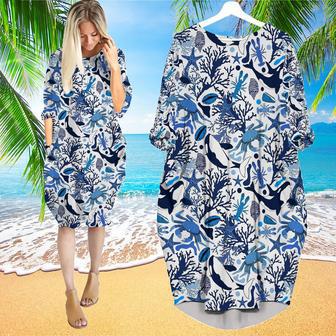 Life Of Ocean With Whales Crabs And Lobsters Long Sleeve Midi Dress | Newhawaiianshirts DE