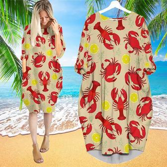 Lobster Crab And Lemon Pattern Long Sleeve Midi Dress | Newhawaiianshirts AU