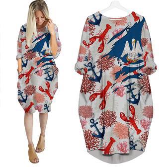 Louisiana Summer Tropical Lobster Anthozoa White Long Sleeve Midi Dress | Newhawaiianshirts UK