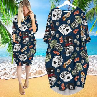 Lucky Dice Spades Gambling Skull Aloha Long Sleeve Midi Dress | Newhawaiianshirts DE