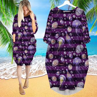 Luminous Jellyfish Purple Long Sleeve Midi Dress | Newhawaiianshirts AU