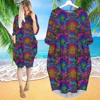 Magic Hippy Mushroom Long Sleeve Midi Dress | Newhawaiianshirts UK