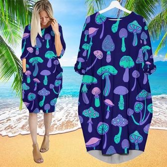 Magic Mushroom Psychedelic Hippie Colorful Long Sleeve Midi Dress | Newhawaiianshirts UK