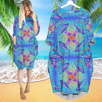 Magic Mushrooms Hippie Colorful Long Sleeve Midi Dress | Newhawaiianshirts DE