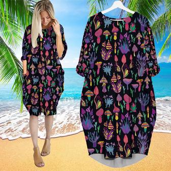 Magic Psychedelic Mushroom Long Sleeve Midi Dress | Newhawaiianshirts CA