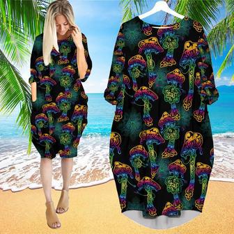 Magic Psychedelic Neon Mushroom Long Sleeve Midi Dress | Newhawaiianshirts UK