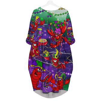 Mardi Gras Crawfish Crew Aloha Long Sleeve Midi Dress | Newhawaiianshirts