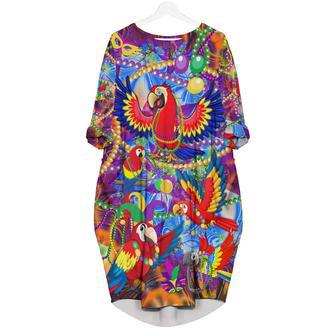 Mardi Gras Parrot Long Sleeve Midi Dress | Newhawaiianshirts DE