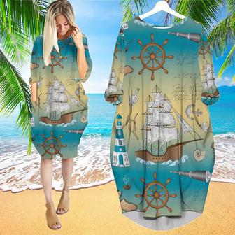 Marine Green Nautical Sea Long Sleeve Midi Dress | Newhawaiianshirts UK