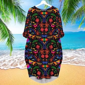 Mexican Flower Traditional Long Sleeve Midi Dress | Newhawaiianshirts