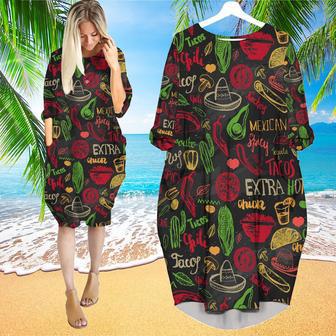 Mexican Food Seamless Happy Cinco de Mayo Long Sleeve Midi Dress | Newhawaiianshirts DE