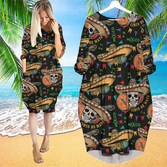 Mexican Skull Cinco De Mayo Long Sleeve Midi Dress | Newhawaiianshirts