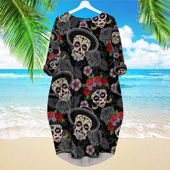 Mexican Skull Day Of The Dead Long Sleeve Midi Dress | Newhawaiianshirts