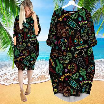 Mexico Neon Fiesta Cinco De Mayo Long Sleeve Midi Dress | Newhawaiianshirts UK