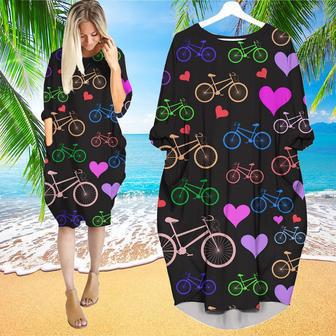 Multicolored Bikes And Hearts Long Sleeve Midi Dress | Newhawaiianshirts DE