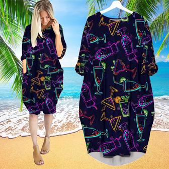 Neon Cocktails Black Long Sleeve Midi Dress | Newhawaiianshirts UK