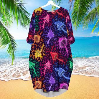 Neon Colorful Mushroom Long Sleeve Midi Dress | Newhawaiianshirts UK