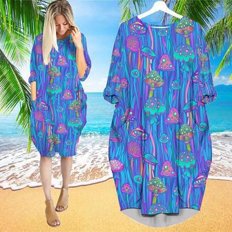 Neon Hippie Mushroom Long Sleeve Midi Dress | Newhawaiianshirts DE