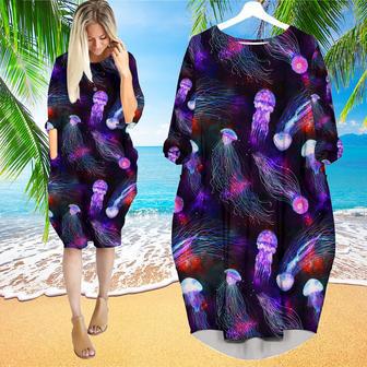 Neon Jellyfish Pattern Long Sleeve Midi Dress | Newhawaiianshirts DE