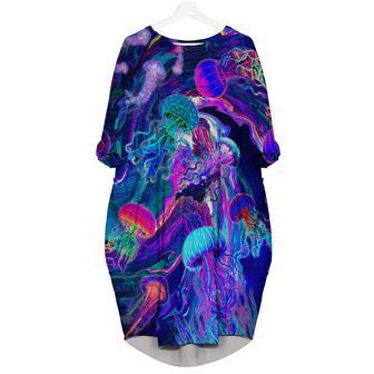 Neon Jellyfish Undersea Colorful Long Sleeve Midi Dress | Newhawaiianshirts CA