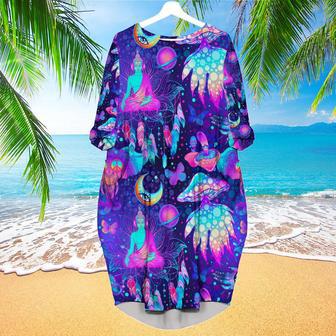 Neon Trippy Hippie Mushrooms Long Sleeve Midi Dress | Newhawaiianshirts CA