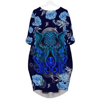 Octopus Navy Blue Long Sleeve Midi Dress | Newhawaiianshirts UK