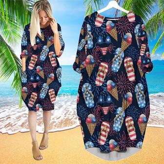 Of Day Beach Slippers Fireworks Long Sleeve Midi Dress | Newhawaiianshirts AU