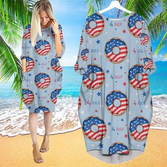 Of July Blue And Red Donuts Long Sleeve Midi Dress | Newhawaiianshirts CA