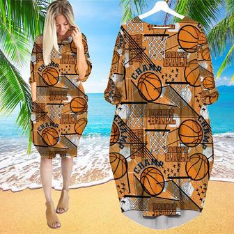 Orange Baseketball Champion Long Sleeve Midi Dress | Newhawaiianshirts CA