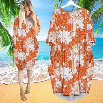 Orange Flowers Tropical Long Sleeve Midi Dress | Newhawaiianshirts DE