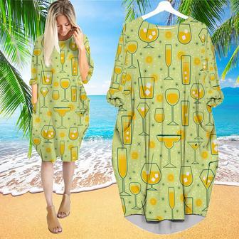 Orange Juice Cocktail Pattern Long Sleeve Midi Dress | Newhawaiianshirts DE