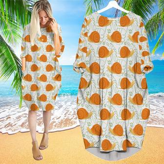 Orange Snails With Monstera Leaves Long Sleeve Midi Dress | Newhawaiianshirts DE