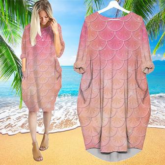 Pale Pink And Yellow Mermaid Scales Long Sleeve Midi Dress | Newhawaiianshirts CA