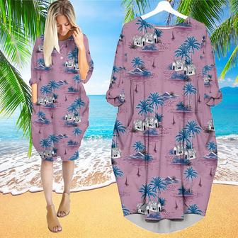 Palm Tree Beach Summer Long Sleeve Midi Dress | Newhawaiianshirts UK