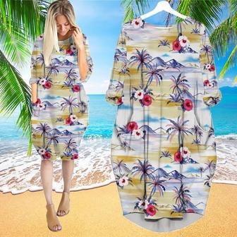 Palm Tree Island Tropical Beach Long Sleeve Midi Dress | Newhawaiianshirts CA