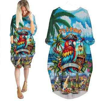 Parrot It's 5 O'Clock Somewhere Beer Party On The Beach Blue Long Sleeve Midi Dress | Newhawaiianshirts UK