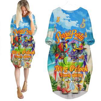 Parrot It's 5 O'Clock Somewhere Parrot Cocktail Party Blue Long Sleeve Midi Dress | Newhawaiianshirts UK