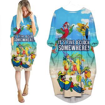 Parrot It's 5 O'Clock Somewhere Tropical Margarita Cocktail Long Sleeve Midi Dress | Newhawaiianshirts UK