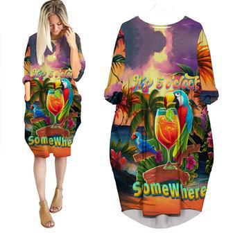 Parrot It's Five O'clock Somewhere Cocktail Tropical Long Sleeve Midi Dress | Newhawaiianshirts CA