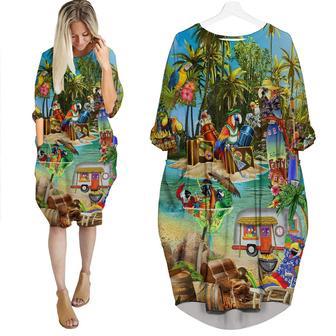 Parrots Cocktail Party In Hawaii Island Long Sleeve Midi Dress | Newhawaiianshirts UK